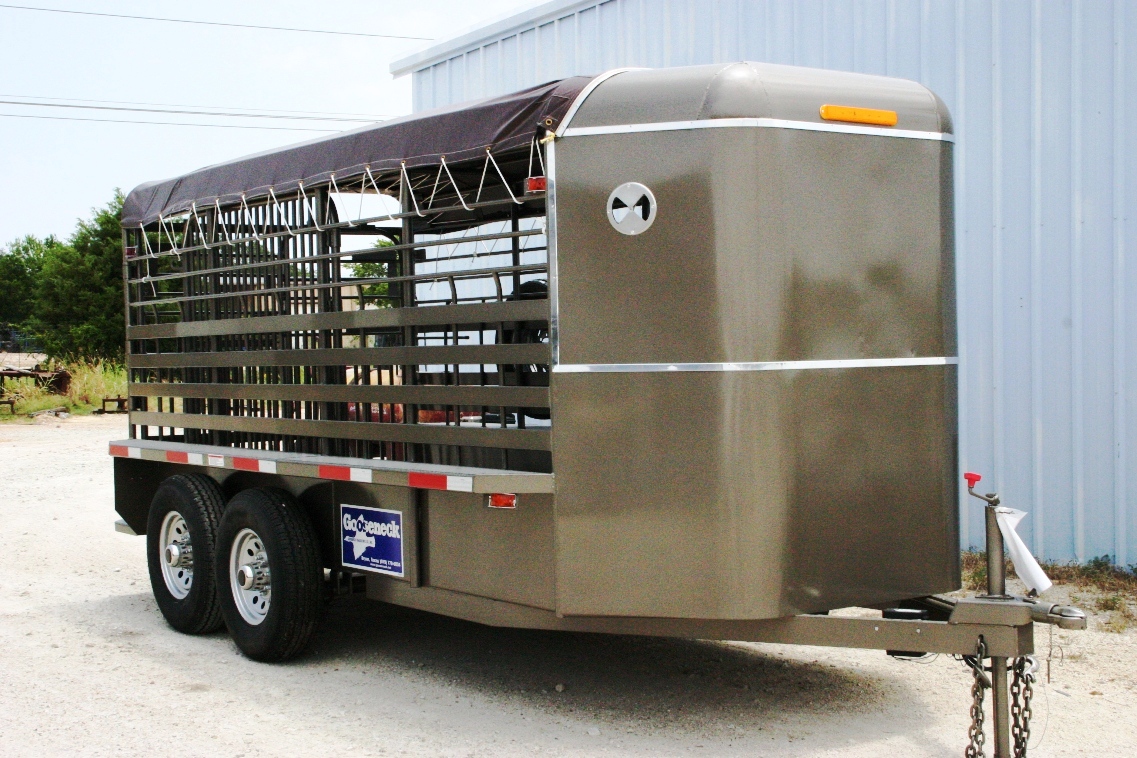 Gooseneck 16-foot steel stock bumper pull trailer with full metal front